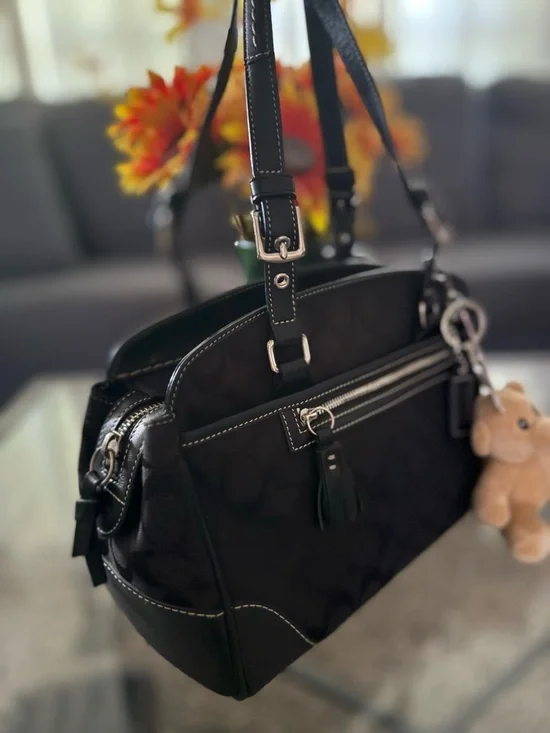 Coach Black Signature Satchel (or Boston Bag - Picture 2 of 12
